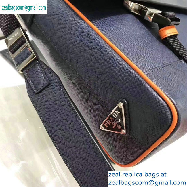 Prada Saffiano Leather Shoulder Bag 2VD018 Navy Blue/Orange 2019