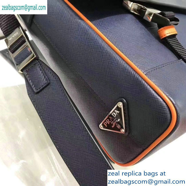 Prada Saffiano Leather Shoulder Bag 2VD018 Navy Blue/Orange 2019 - Click Image to Close