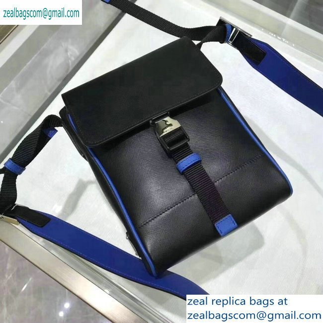 Prada Saffiano Leather Shoulder Bag 2VD019 Black/Blue 2019 - Click Image to Close