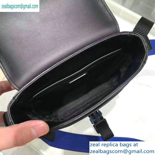 Prada Saffiano Leather Shoulder Bag 2VD019 Black/Blue 2019 - Click Image to Close