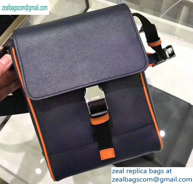 Prada Saffiano Leather Shoulder Bag 2VD019 Navy Blue/Orange 2019