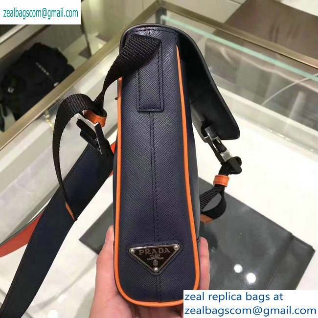 Prada Saffiano Leather Shoulder Bag 2VD019 Navy Blue/Orange 2019 - Click Image to Close