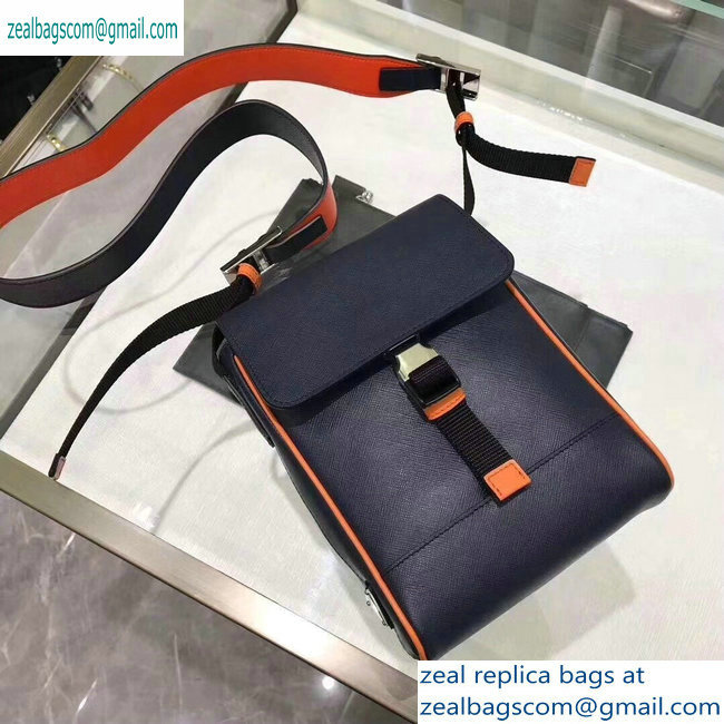 Prada Saffiano Leather Shoulder Bag 2VD019 Navy Blue/Orange 2019 - Click Image to Close