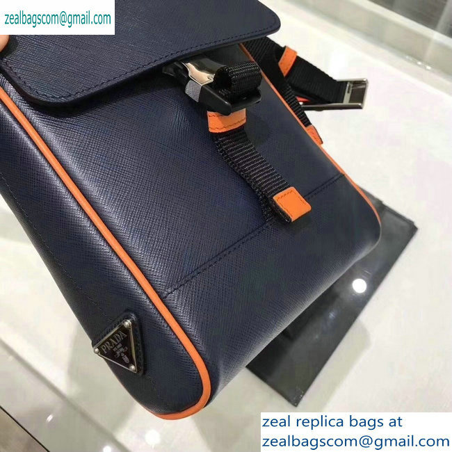 Prada Saffiano Leather Shoulder Bag 2VD019 Navy Blue/Orange 2019