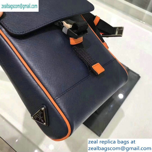 Prada Saffiano Leather Shoulder Bag 2VD019 Navy Blue/Orange 2019 - Click Image to Close