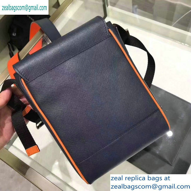 Prada Saffiano Leather Shoulder Bag 2VD019 Navy Blue/Orange 2019 - Click Image to Close