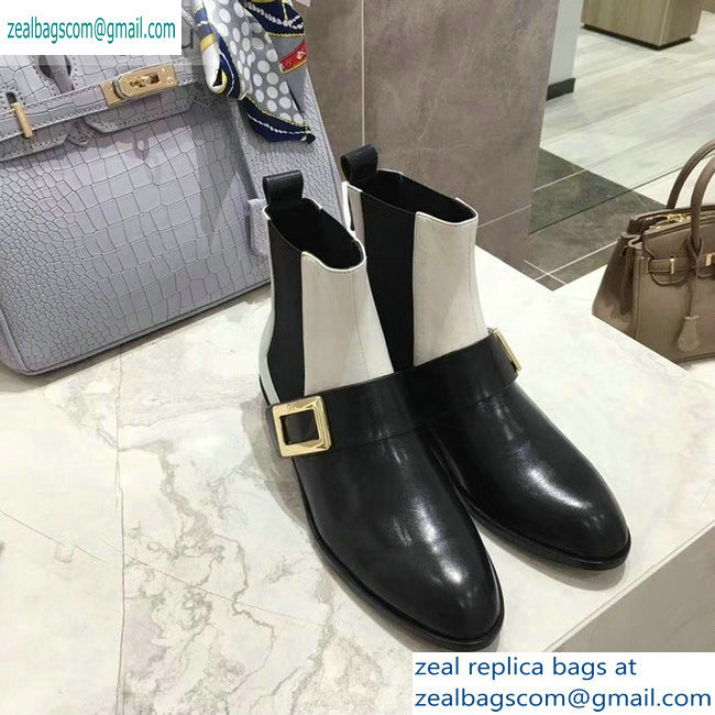 Roger Vivier Metal Buckle Ankle Boots Black/Creamy 2019