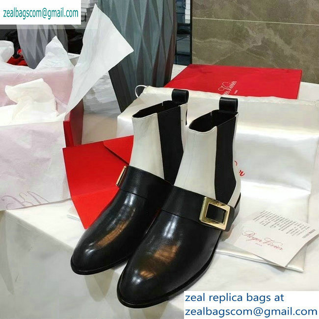 Roger Vivier Metal Buckle Ankle Boots Black/Creamy 2019