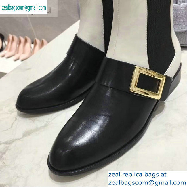 Roger Vivier Metal Buckle Ankle Boots Black/Creamy 2019 - Click Image to Close