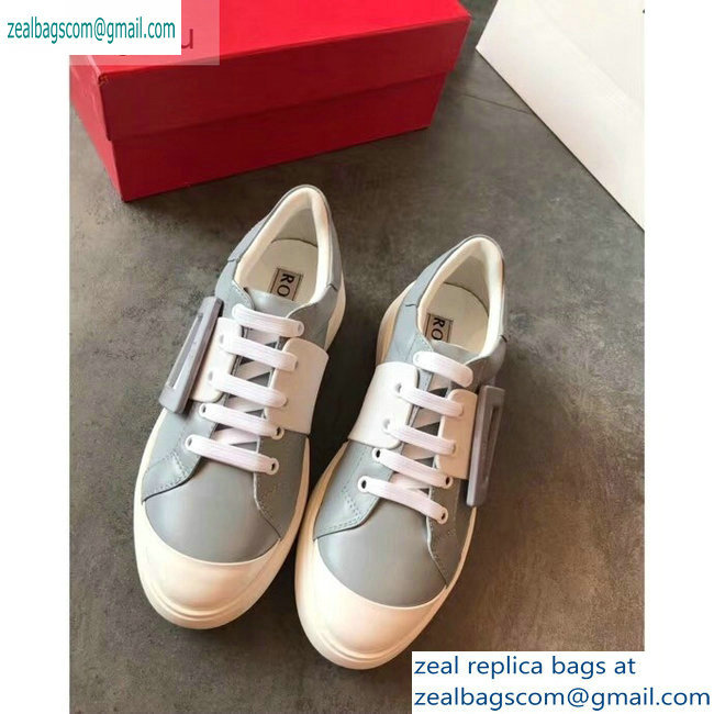 Roger Vivier Viv' Skate Lacquered Buckle Sneakers Gray 2019