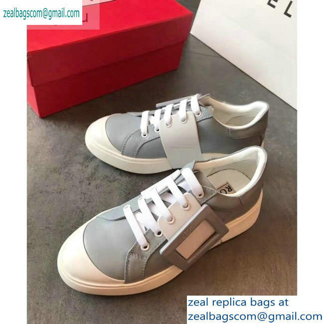 Roger Vivier Viv' Skate Lacquered Buckle Sneakers Gray 2019