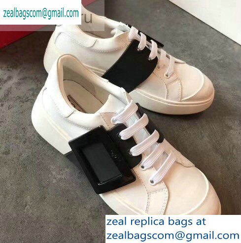 Roger Vivier Viv' Skate Lacquered Buckle Sneakers White/Black 2019