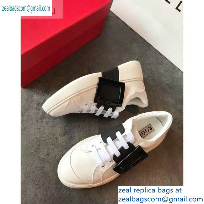 Roger Vivier Viv' Skate Lacquered Buckle Sneakers White/Black 2019 - Click Image to Close