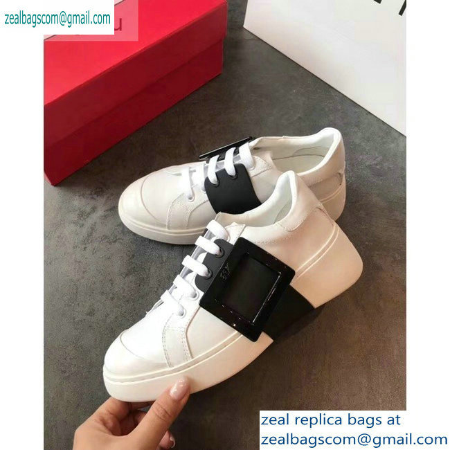 Roger Vivier Viv' Skate Lacquered Buckle Sneakers White/Black 2019 - Click Image to Close