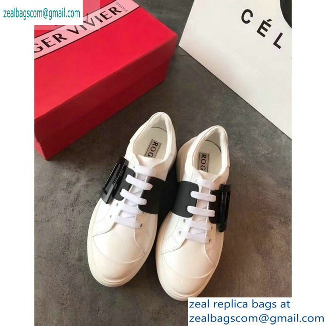 Roger Vivier Viv' Skate Lacquered Buckle Sneakers White/Black 2019 - Click Image to Close