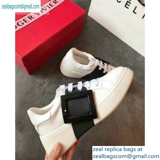 Roger Vivier Viv' Skate Lacquered Buckle Sneakers White/Black 2019 - Click Image to Close