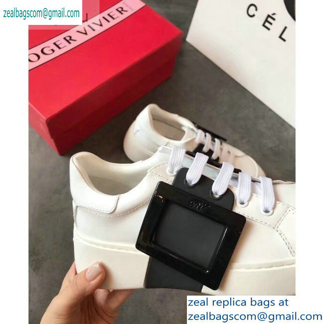 Roger Vivier Viv' Skate Lacquered Buckle Sneakers White/Black 2019 - Click Image to Close