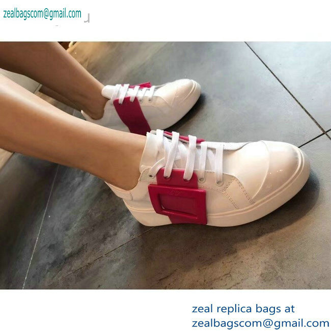 Roger Vivier Viv' Skate Lacquered Buckle Sneakers White/Fuchsia 2019 - Click Image to Close