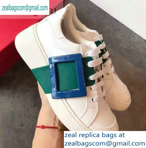 Roger Vivier Viv' Skate Lacquered Buckle Sneakers White/Green 2019 - Click Image to Close