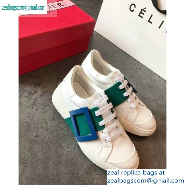 Roger Vivier Viv' Skate Lacquered Buckle Sneakers White/Green 2019 - Click Image to Close