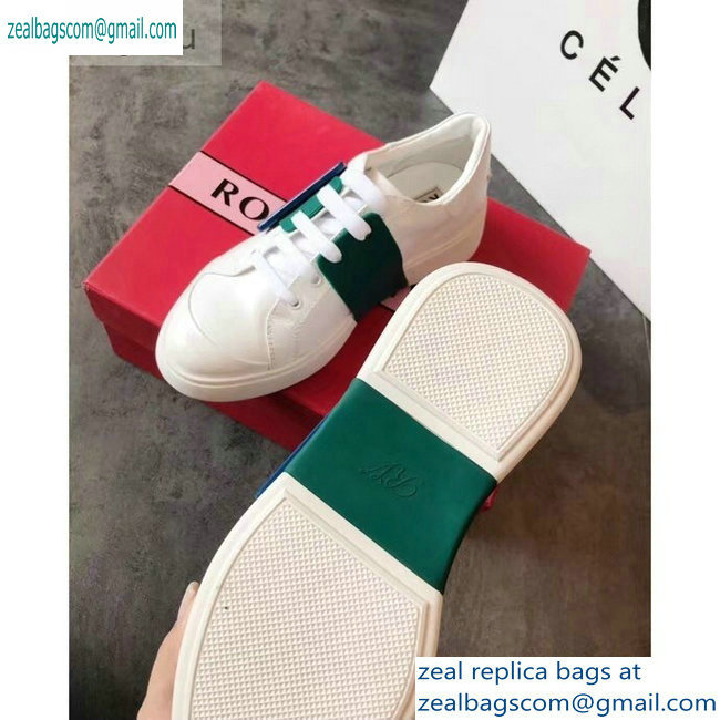 Roger Vivier Viv' Skate Lacquered Buckle Sneakers White/Green 2019