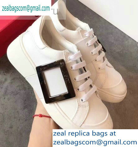 Roger Vivier Viv' Skate Metal Buckle Sneakers White 2019 - Click Image to Close