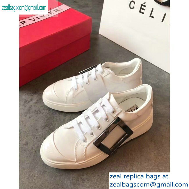 Roger Vivier Viv' Skate Metal Buckle Sneakers White 2019 - Click Image to Close