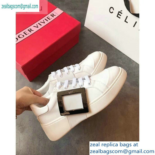 Roger Vivier Viv' Skate Metal Buckle Sneakers White 2019