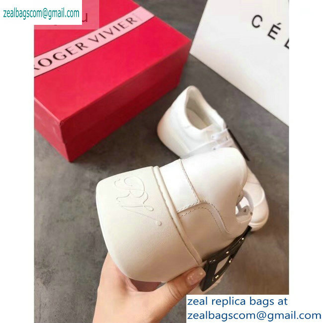 Roger Vivier Viv' Skate Metal Buckle Sneakers White 2019