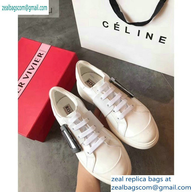 Roger Vivier Viv' Skate Metal Buckle Sneakers White 2019