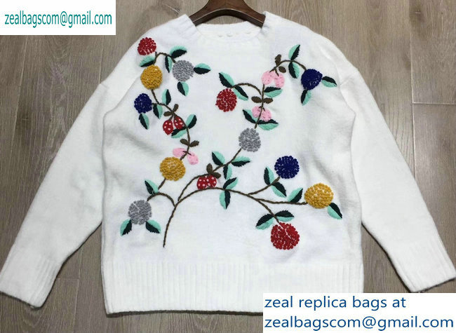Saint Laurent Flower Knit Sweater White 2019