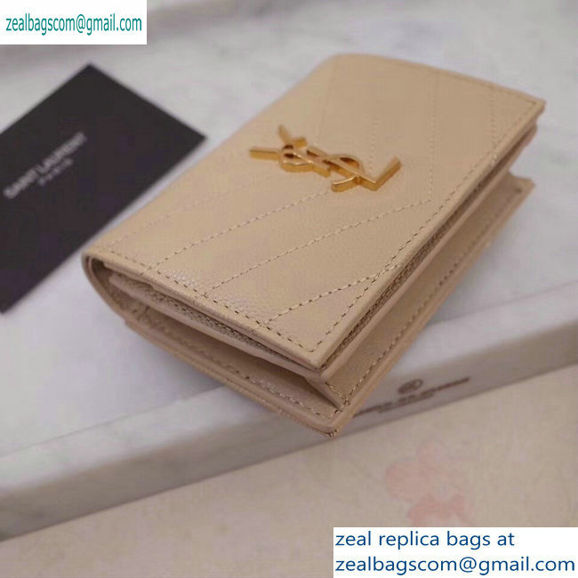 Saint Laurent Monogram Card Case in Grained Embossed Leather 530841 Beige/Gold