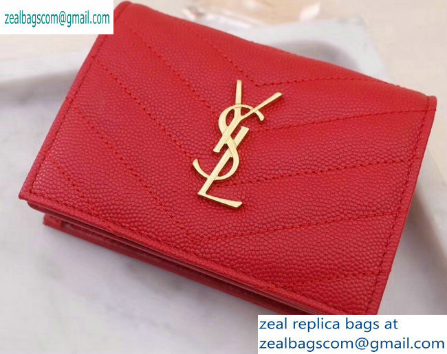 Saint Laurent Monogram Card Case in Grained Embossed Leather 530841 Red/Gold