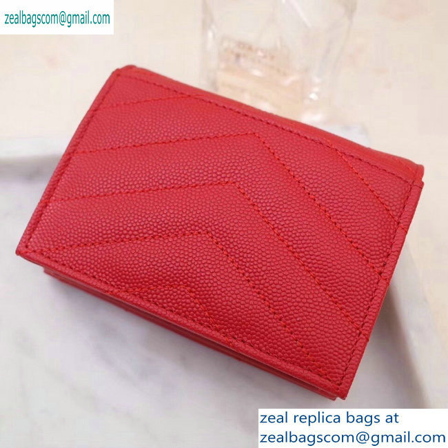 Saint Laurent Monogram Card Case in Grained Embossed Leather 530841 Red/Gold