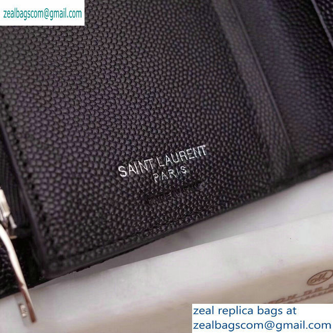 Saint Laurent Monogram Compact Tri Fold Wallet in Grained Embossed Leather 403943 Black/Silver
