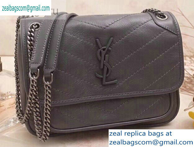 Saint Laurent Niki Baby Bag in Vintage Leather 533037 Gray - Click Image to Close