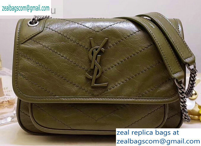 Saint Laurent Niki Baby Bag in Vintage Leather 533037 Olive Green