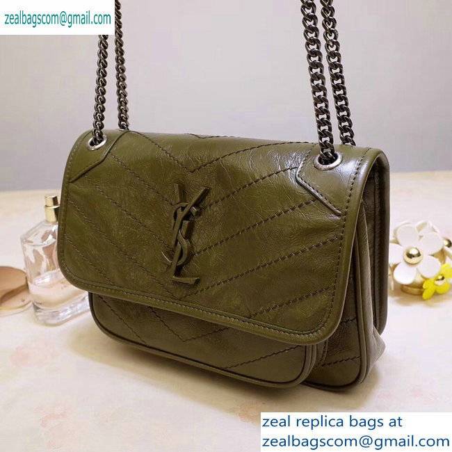 Saint Laurent Niki Baby Bag in Vintage Leather 533037 Olive Green - Click Image to Close