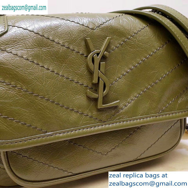 Saint Laurent Niki Baby Bag in Vintage Leather 533037 Olive Green