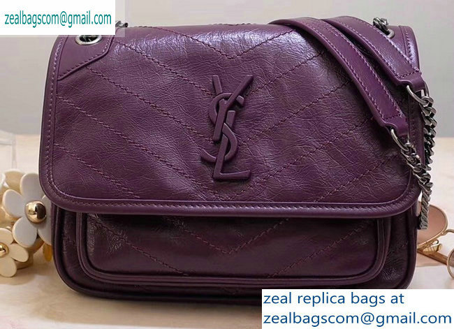 Saint Laurent Niki Baby Bag in Vintage Leather 533037 Purple - Click Image to Close