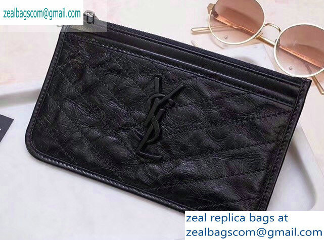 Saint Laurent Niki Bill Pouch Bag in Crinkled Vintage Leather 583577 Black