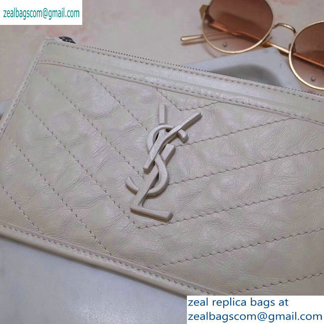 Saint Laurent Niki Bill Pouch Bag in Crinkled Vintage Leather 583577 Creamy