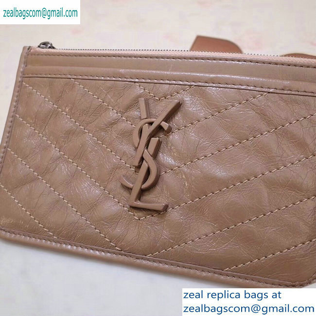 Saint Laurent Niki Bill Pouch Bag in Crinkled Vintage Leather 583577 Dark Beige