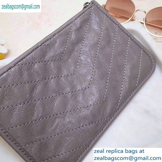 Saint Laurent Niki Bill Pouch Bag in Crinkled Vintage Leather 583577 Light Gray