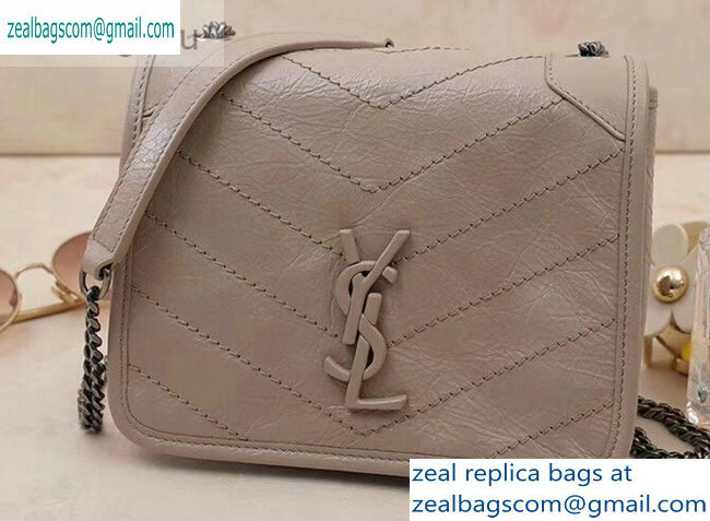 Saint Laurent Niki Chain Wallet Bag in Crinkled Vintage Leather 583103 Beige