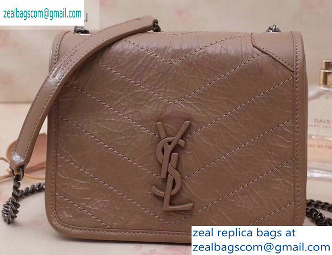 Saint Laurent Niki Chain Wallet Bag in Crinkled Vintage Leather 583103 Dark Beige