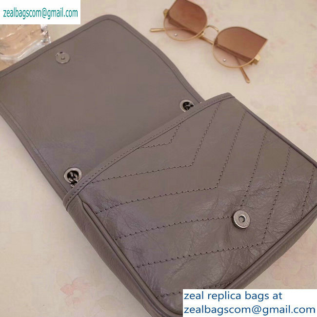 Saint Laurent Niki Chain Wallet Bag in Crinkled Vintage Leather 583103 Light Gray
