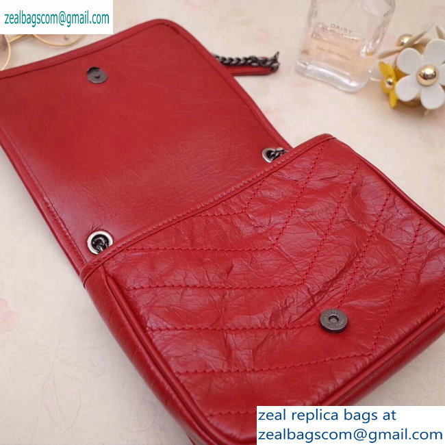 Saint Laurent Niki Chain Wallet Bag in Crinkled Vintage Leather 583103 Red