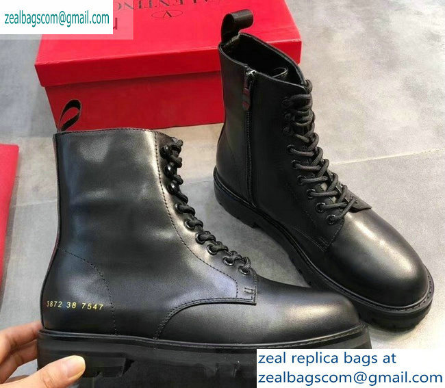 Valentino Lace-ups Combat Ankle Boots Black 2019 - Click Image to Close