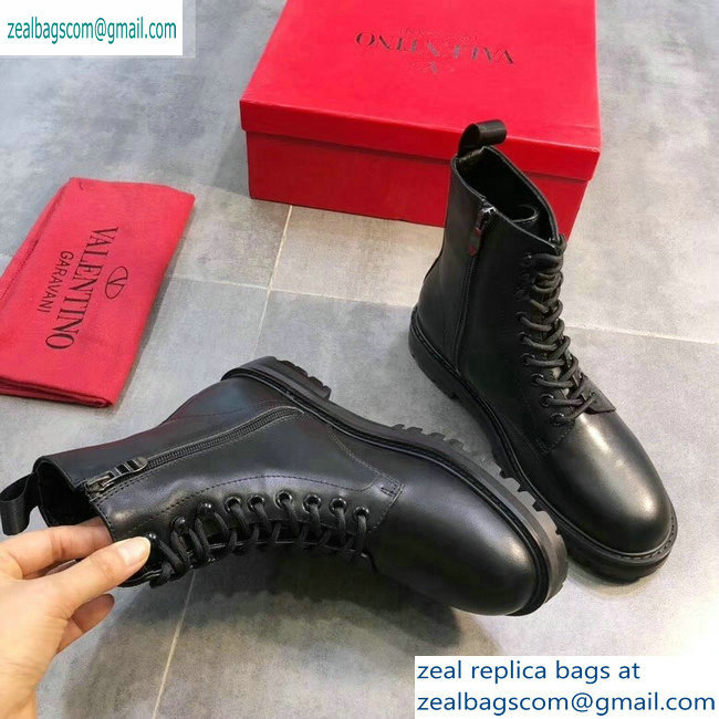 Valentino Lace-ups Combat Ankle Boots Black 2019 - Click Image to Close